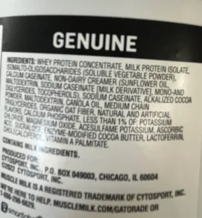 Muscle Milk whey protein powder ingredient list