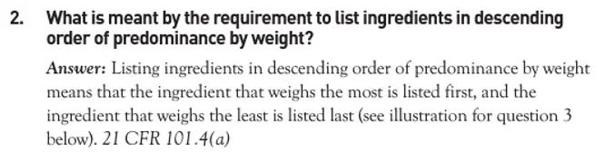 FDA Food Regulations for Ingredient Lists