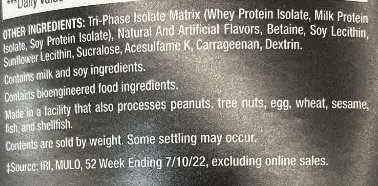 Ingredient List for Body Fortress Super Advanced Isolate
