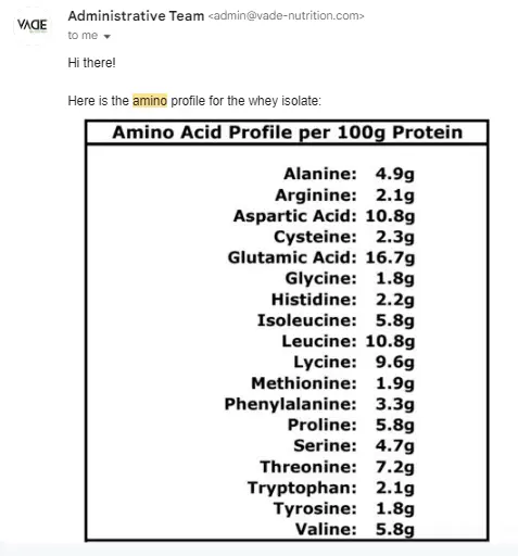 Vade Dissolvable Protein Pods, amino acid profile.