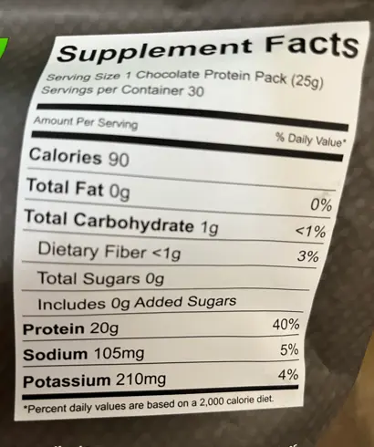 Vade Dissolvable Protein Pods Nutrition Facts.